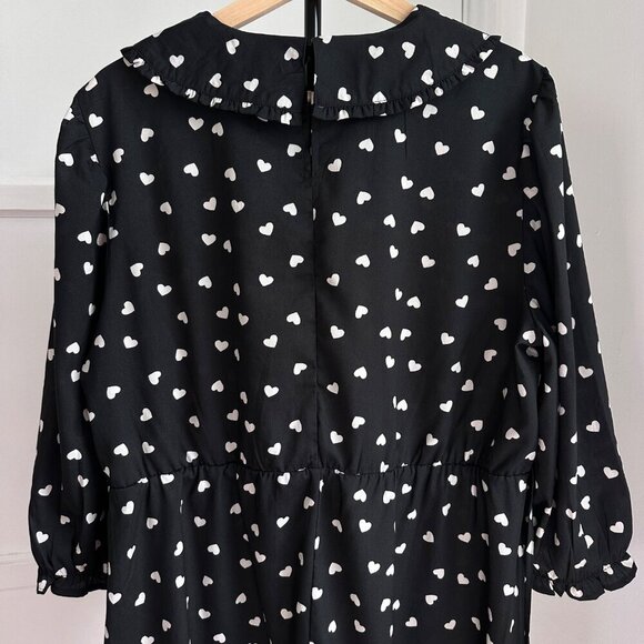 New Look Black Heart Frill Collar Mini Dress Tie Waist Valentine Size 14 - Picture 7 of 11
